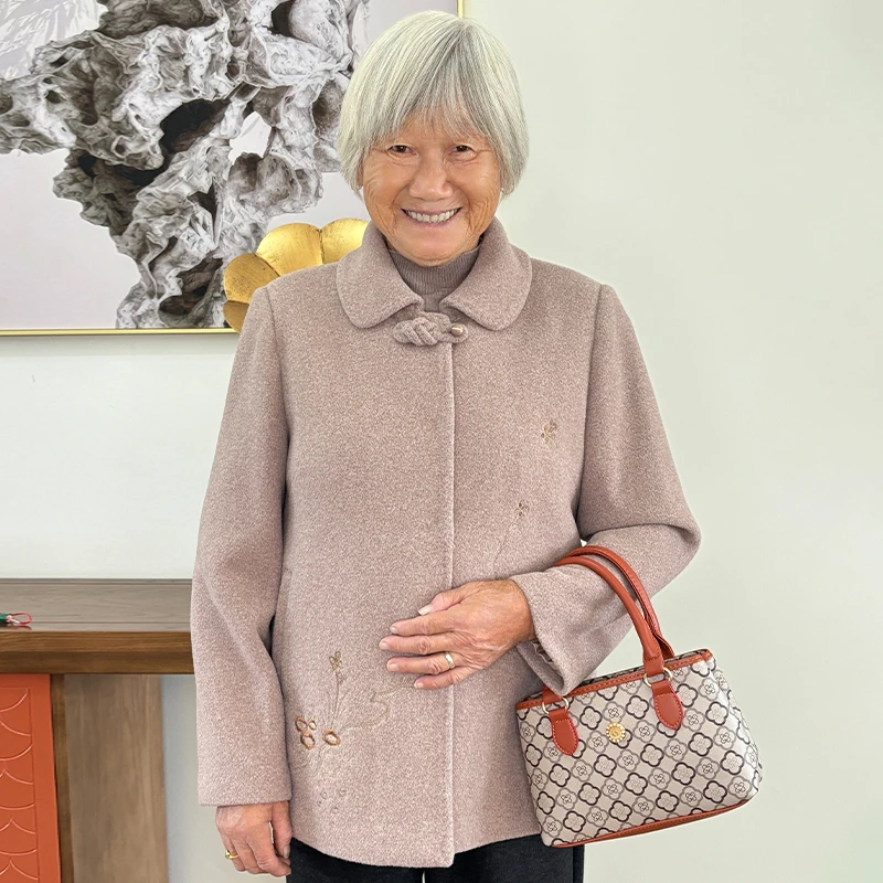 奶奶装秋季新款新中式国风外套中老年女士秋冬装气质毛呢外套