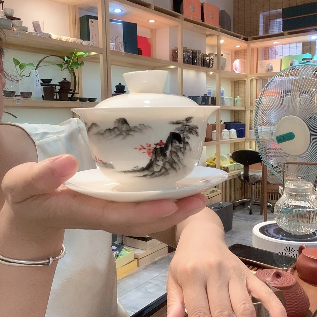 羊脂白玉盖碗大容量