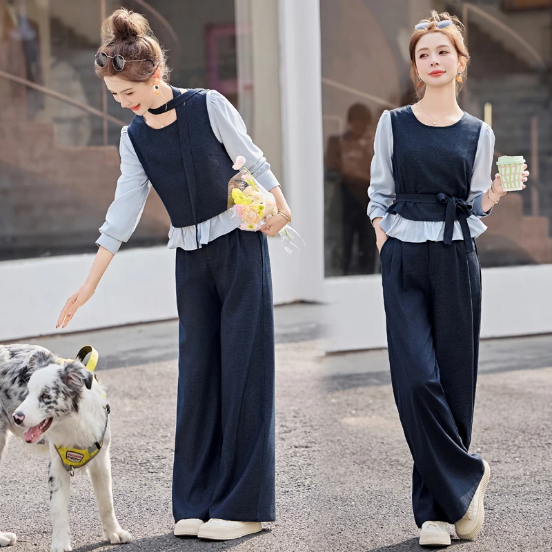 洋气马甲小衫阔腿裤二件套时尚套装春装2025新款高级感名牌富太太