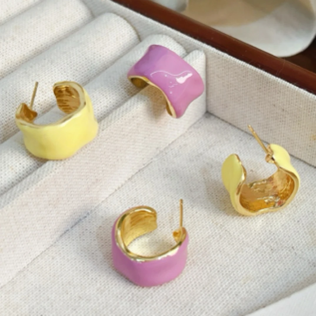 铜合金珐琅耳饰 韩国可爱少女彩色减龄耳钉百搭夏糖果色简约耳饰