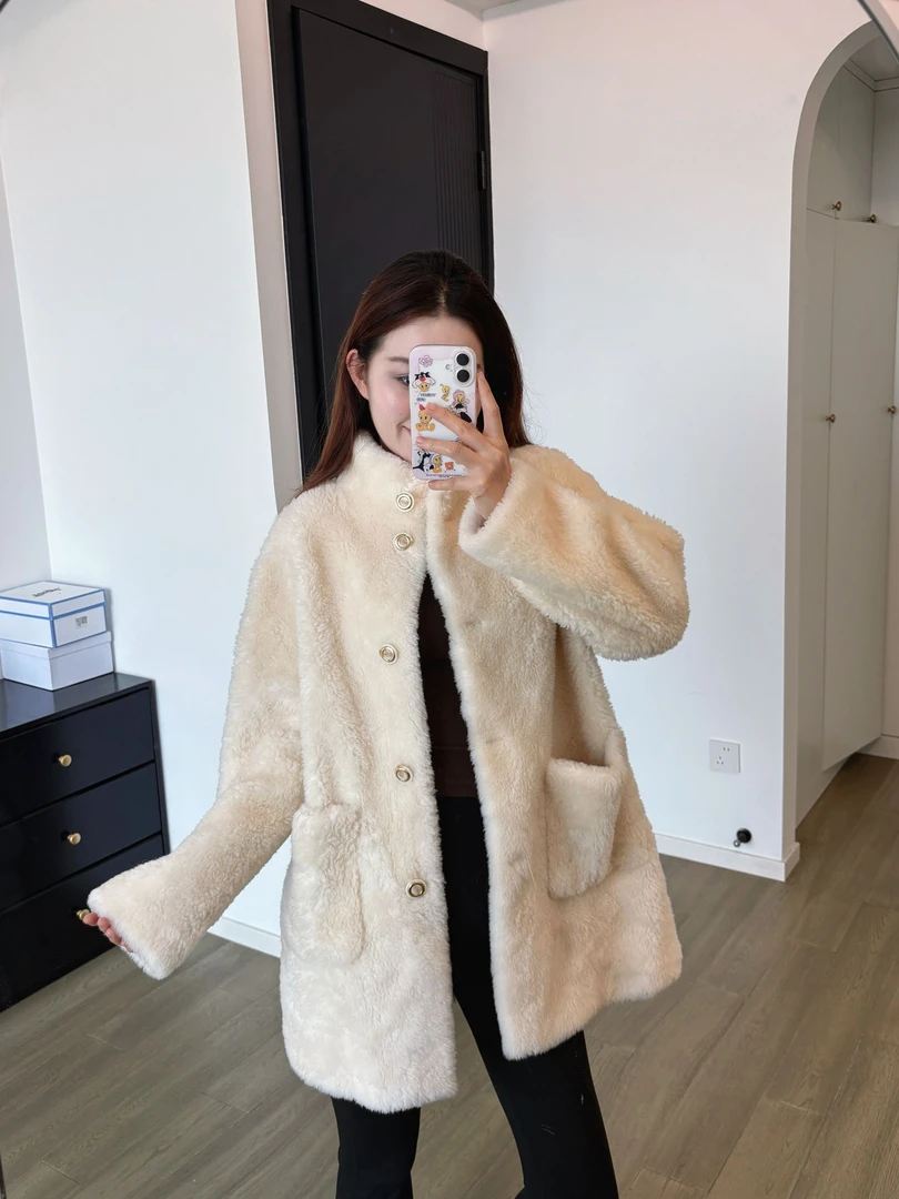 100羊毛冬季立领韩版宽松毛绒外套韩版