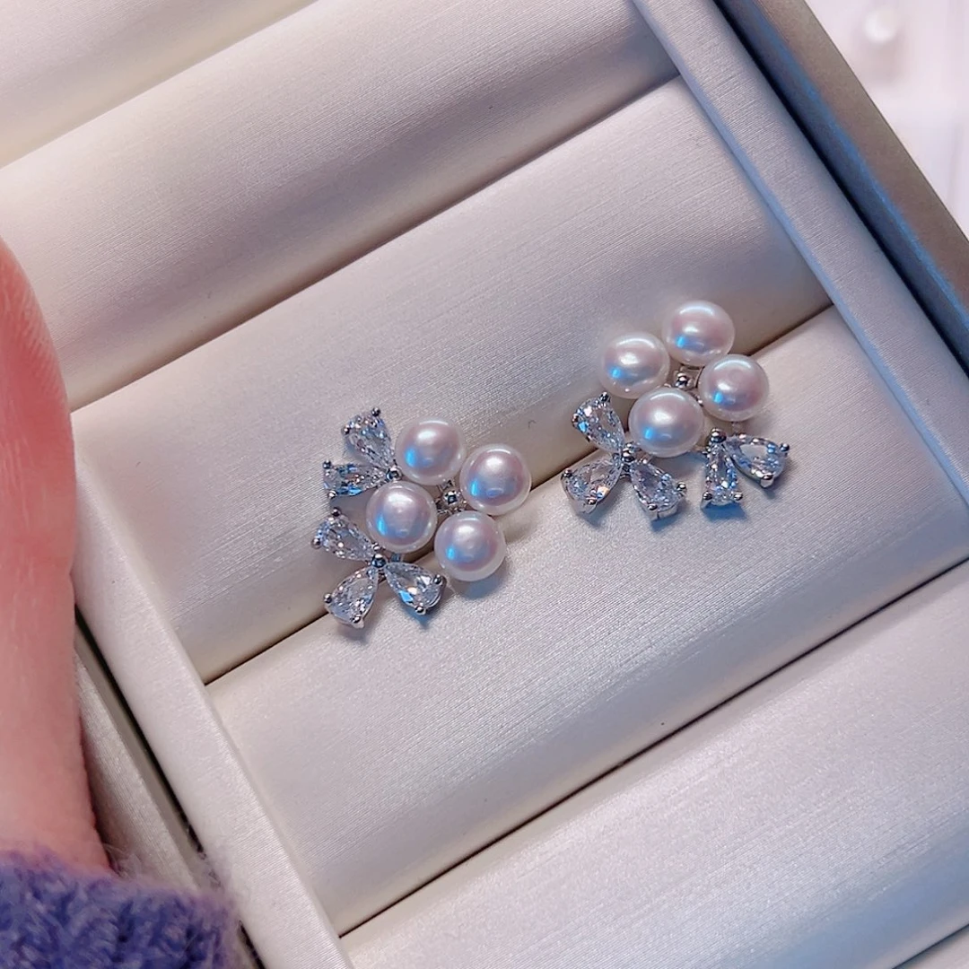 淡水珍珠耳饰银S925镶嵌