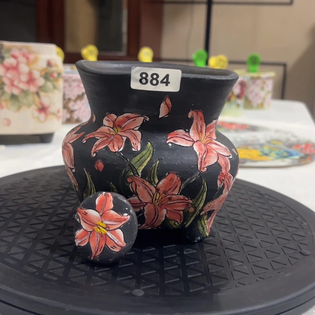 福利手绘陶瓷花盆口10.5