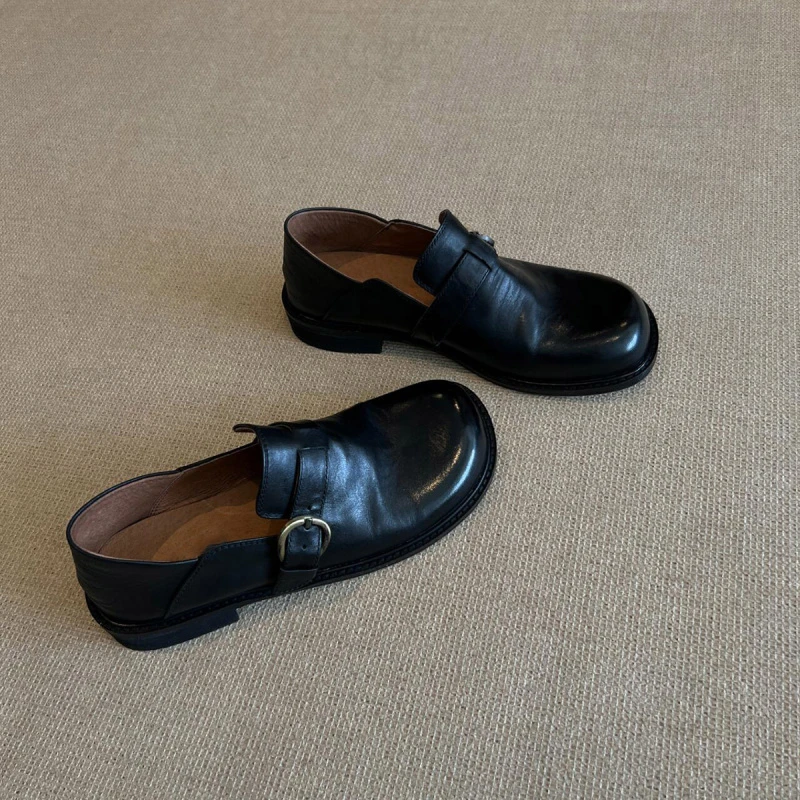 百搭一脚蹬乐福鞋擦色复古2025年百搭小皮鞋女英伦风单鞋皮带扣