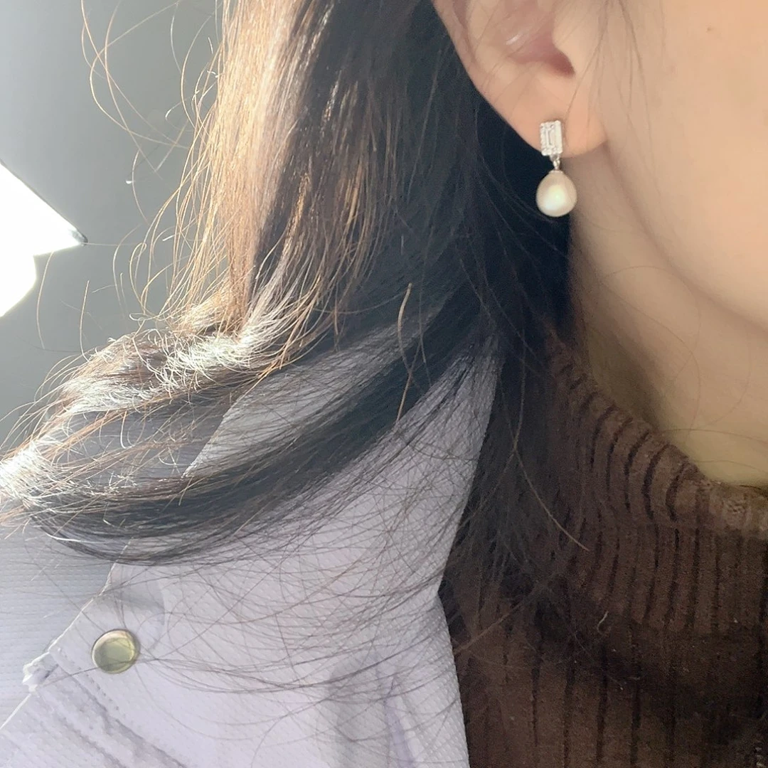 紫***带淡水珍珠银S925镶嵌耳饰