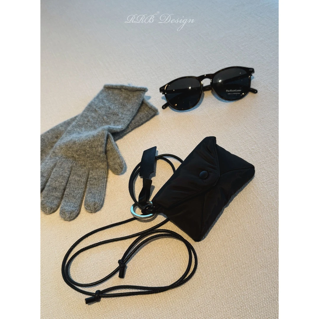 RRB Design 一粒扣挂脖羊皮真皮卡包钱包