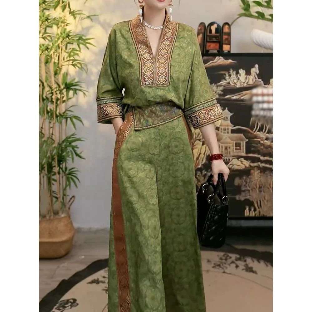 新中式典雅复古时尚套装女2025夏季新款减龄七分袖百搭衬衫+裤子