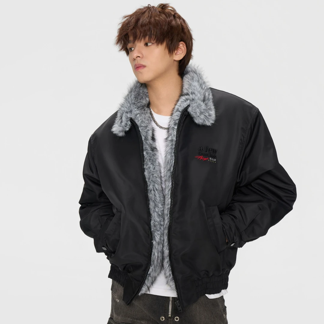 AFGK25FW美式仿貂毛立领座山雕夹克秋冬加绒加厚外套男女棉衣服