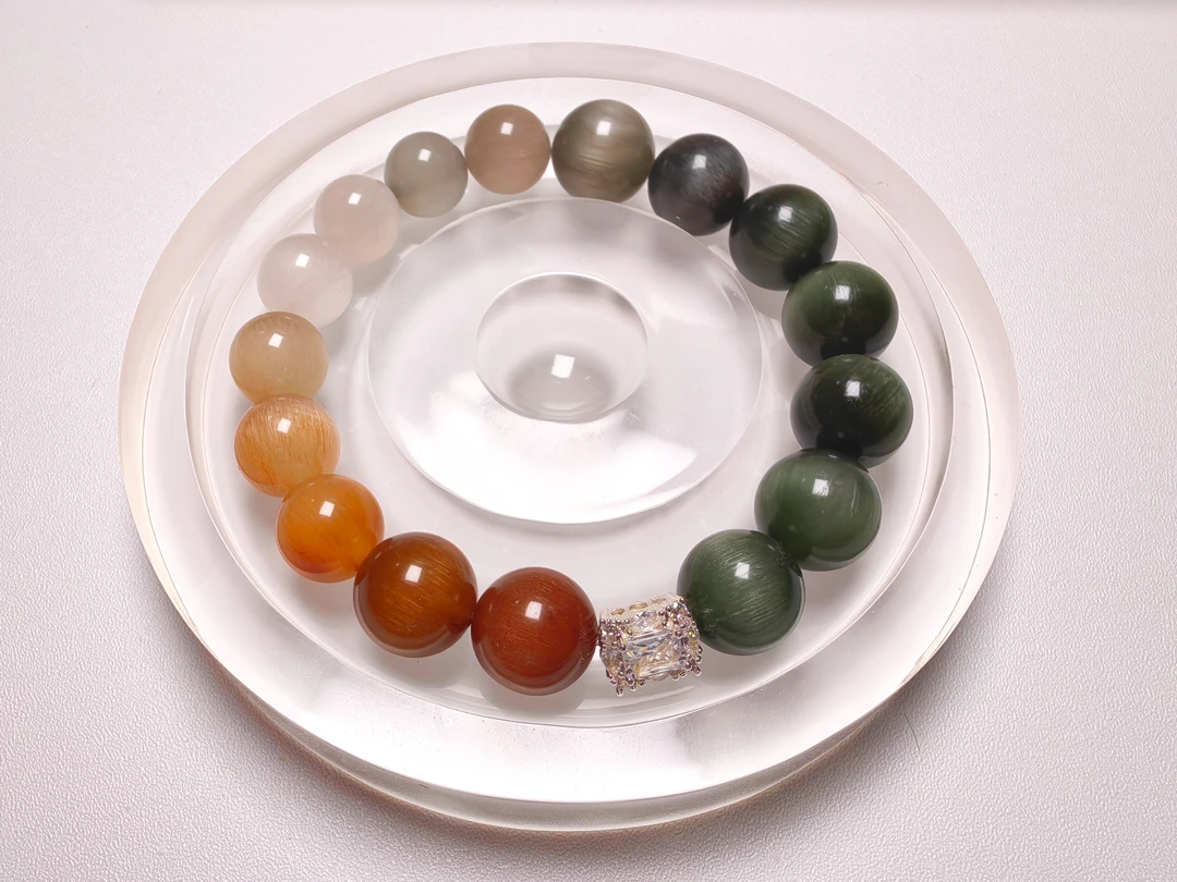 「客定欣赏」天然水晶兔毛拉丝猫眼渐变手串毕业收藏