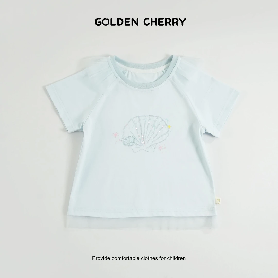 【金樱桃Golden cherry】小童蓝色贝壳蕾丝领洋气T恤JYT2284