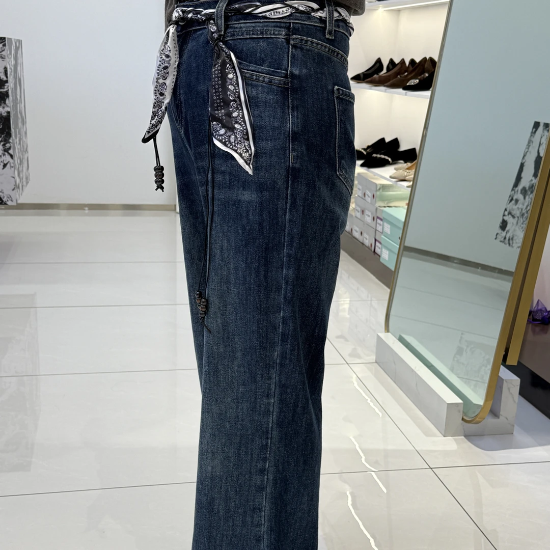 秋季新款高腰宽松显瘦垂感百搭阔腿拖地女士直筒牛仔裤