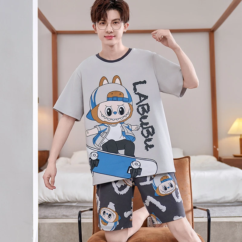 纯棉睡衣夏季男款短袖卡通2025新款夏天薄款全棉青少年家居服套装