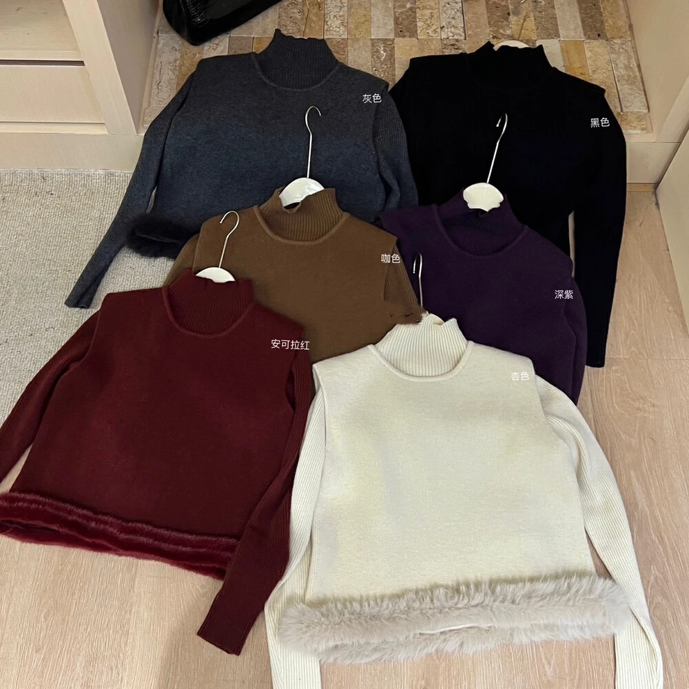 千金风时尚百搭毛毛拼接针织马甲套头纯色韩版时尚毛衫