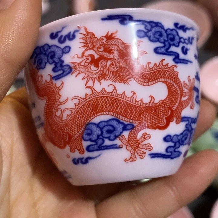 摆件陶红稀土矾红龙小缸杯