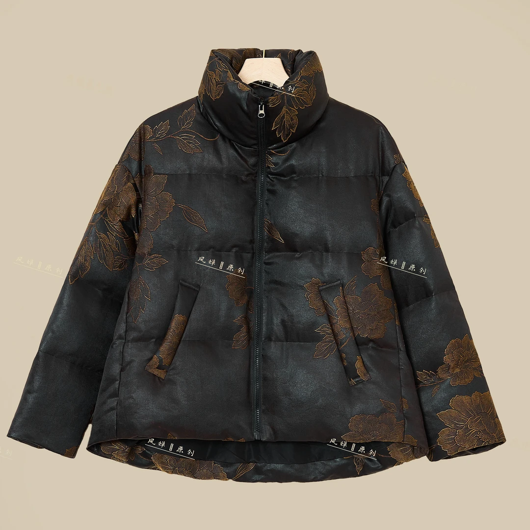 凤婵·原创 新中式国风冬款时尚保暖真丝香云纱鹅绒服EZ3333