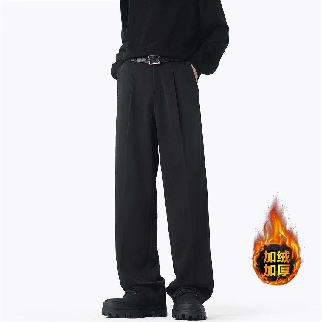 Flloyfreely加绒休闲裤子拖地裤垂感小西裤男士男生秋冬百搭款