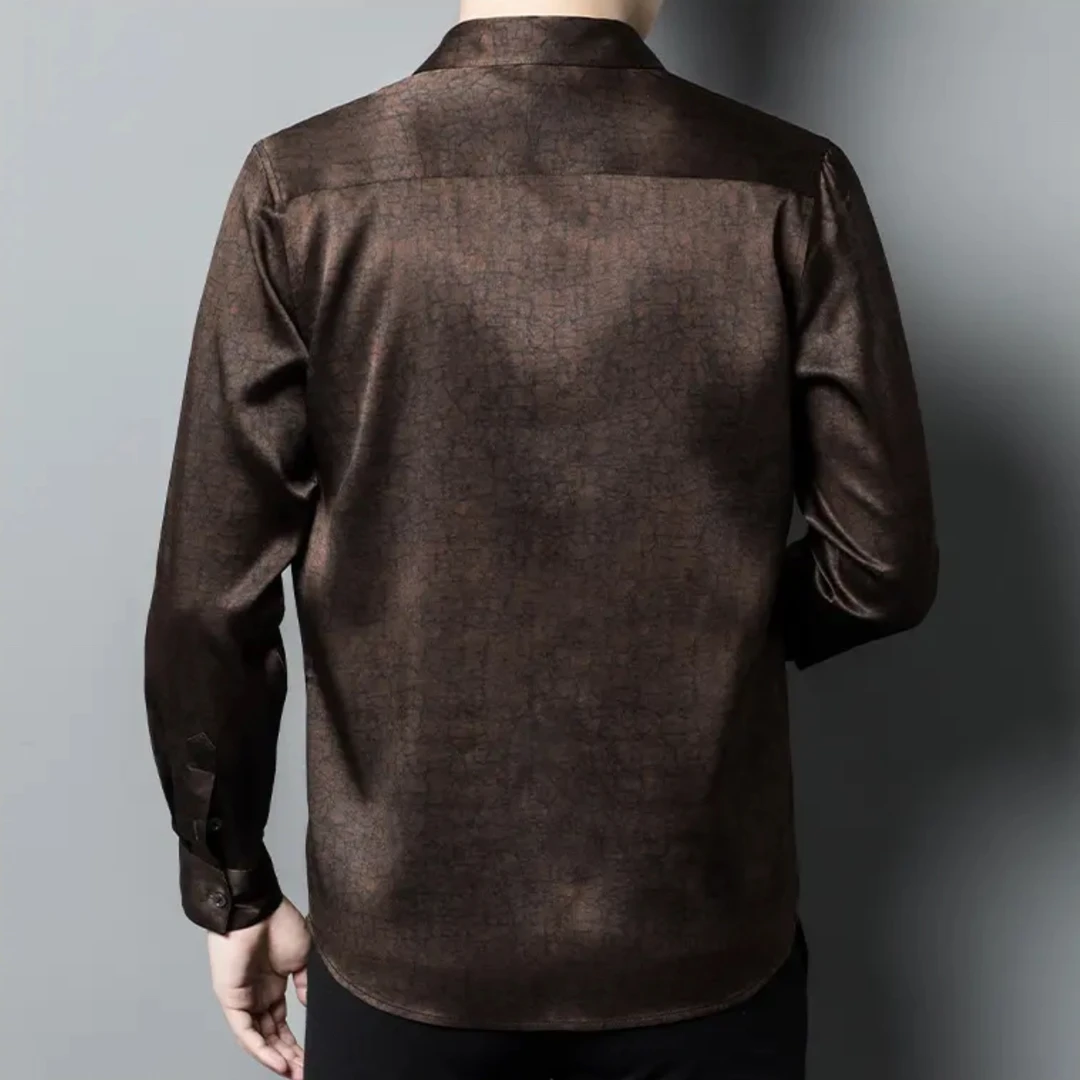 男士香云纱染整工艺长袖衬衫春夏新款轻奢时尚高端衬衣