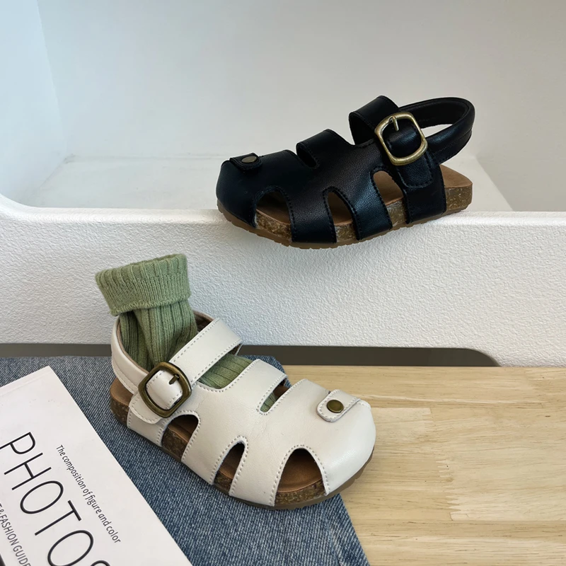 勃肯凉鞋真皮软木底男女童夏款魔术贴鞋子韩系沙滩鞋包头时尚洋气