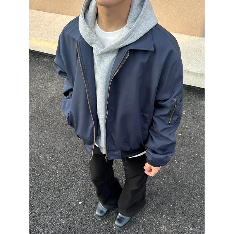 秋季cleanfit短款飞行员夹克外套男款高级感美式高街藏青色棒球服