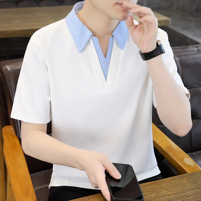 夏季新款男士短袖恤抗菌拼色翻领衫新款