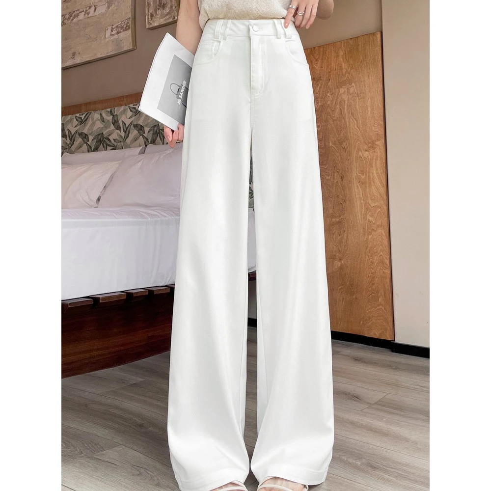白色天丝阔腿牛仔裤女夏季薄款2025新款高腰垂感高个子加长直筒裤