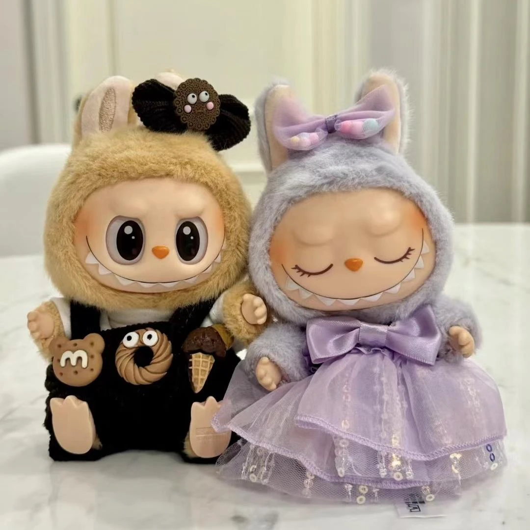 LABUBU坐坐派对娃衣拉布布马卡龙2代坐姿搪胶公仔衣服替换装裙子