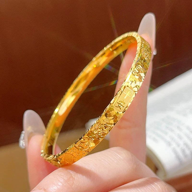 铜合金手镯 新中式爆闪三面碎碎冰吉言手镯女款素圈闭口实心镯子