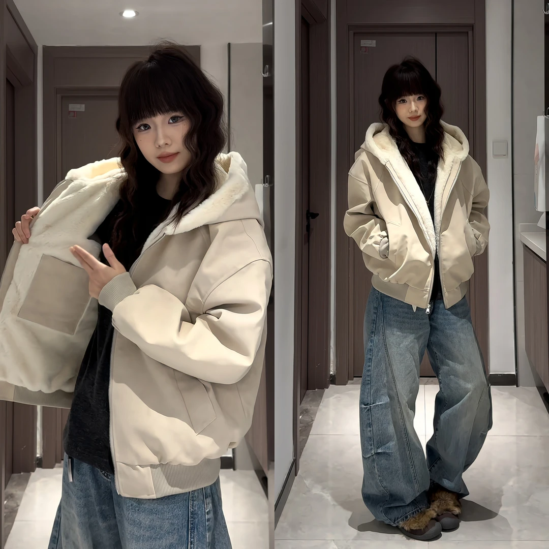 美式连帽座山雕扎染皮衣外套棉服男冬季加绒加厚保暖毛领棉衣夹克