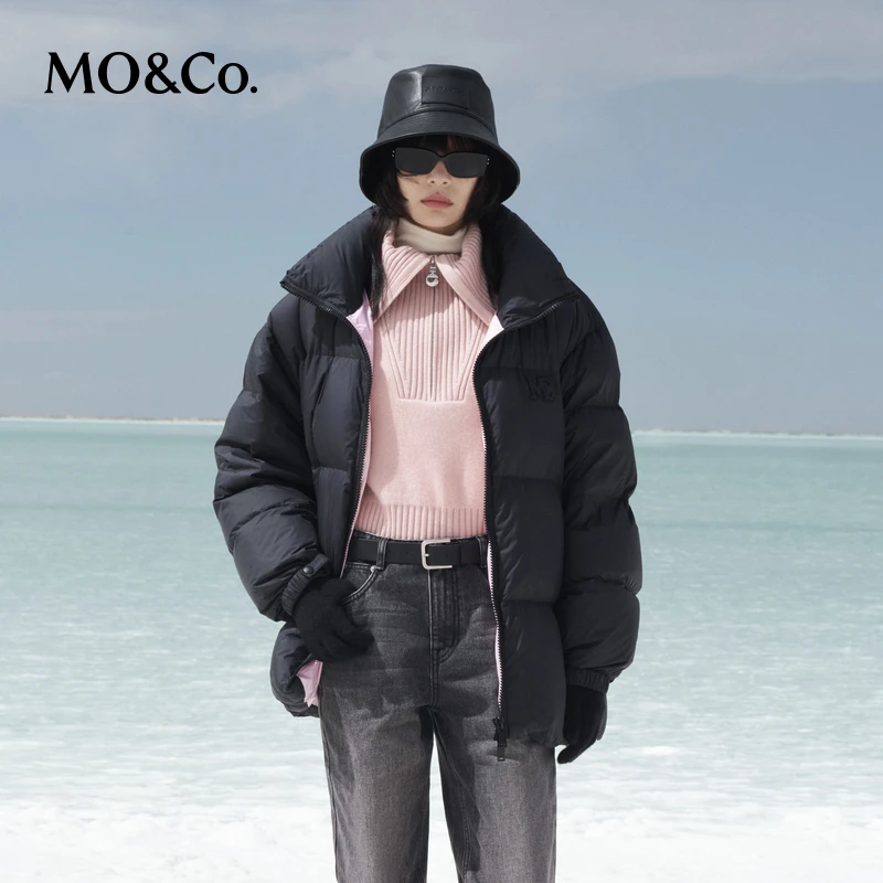 MOCO羽绒服90绒无氟防水面层轻暖高领高蓬松宽松面包服MBC4EINK16