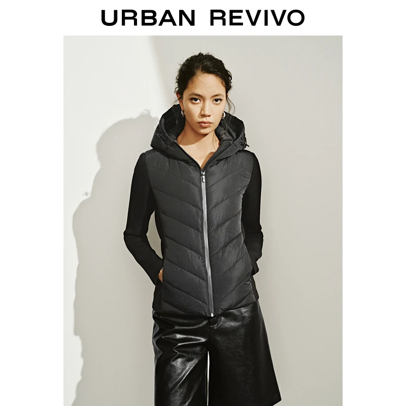 UR2025秋季新款女装休闲简约连帽抽绳拉链棉服外套UWM150012