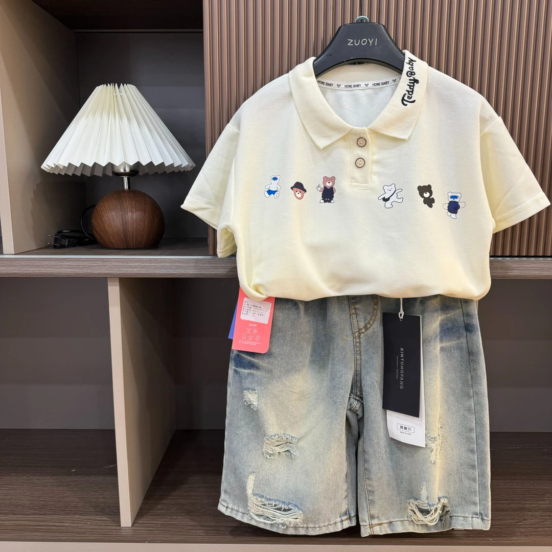 POLO衫儿童夏季翻领设计感宽松童装inst恤宝宝短袖T恤中大童