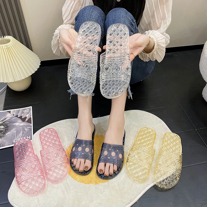 透明水晶果冻拖鞋女士家居室内平底防滑软底舒适浴室洗澡一字拖鞋