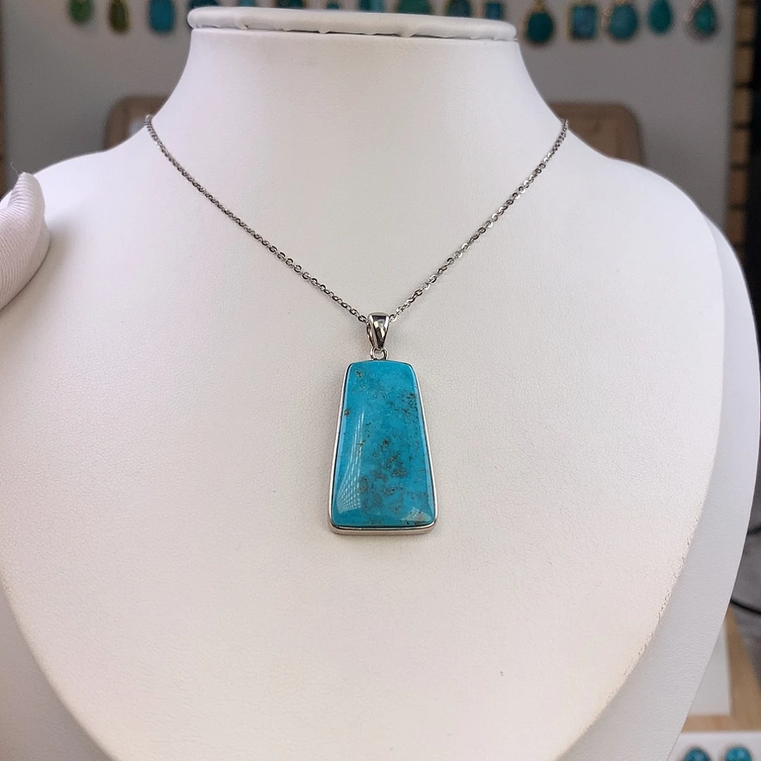 绿松石银S925镶嵌吊坠(不含链)