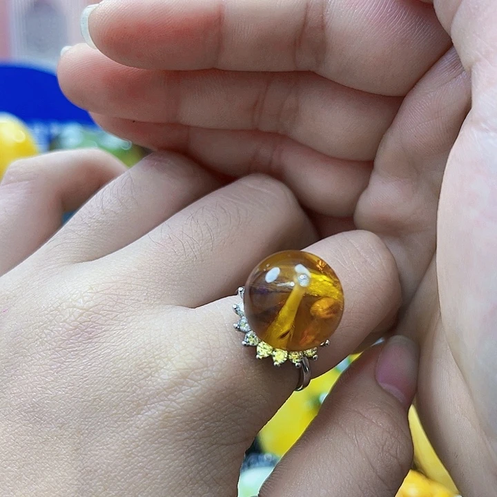 琥珀银S925镶嵌颈饰戒指