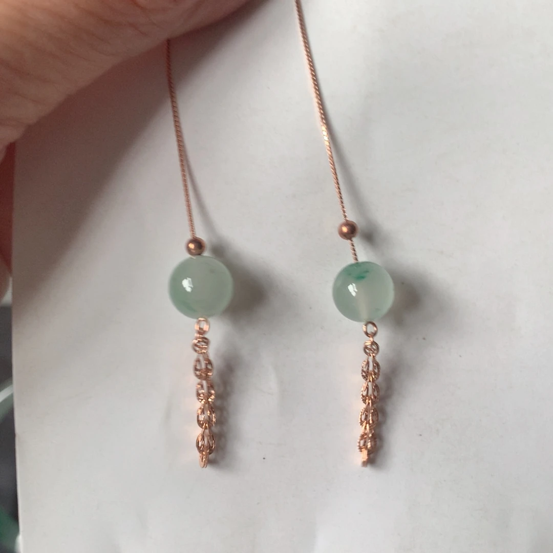 石英质玉（非洲翠）合金耳坠