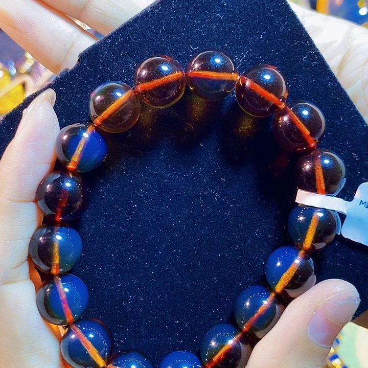 蓝珀未镶嵌珠宝奇石墨西哥红蓝手串12