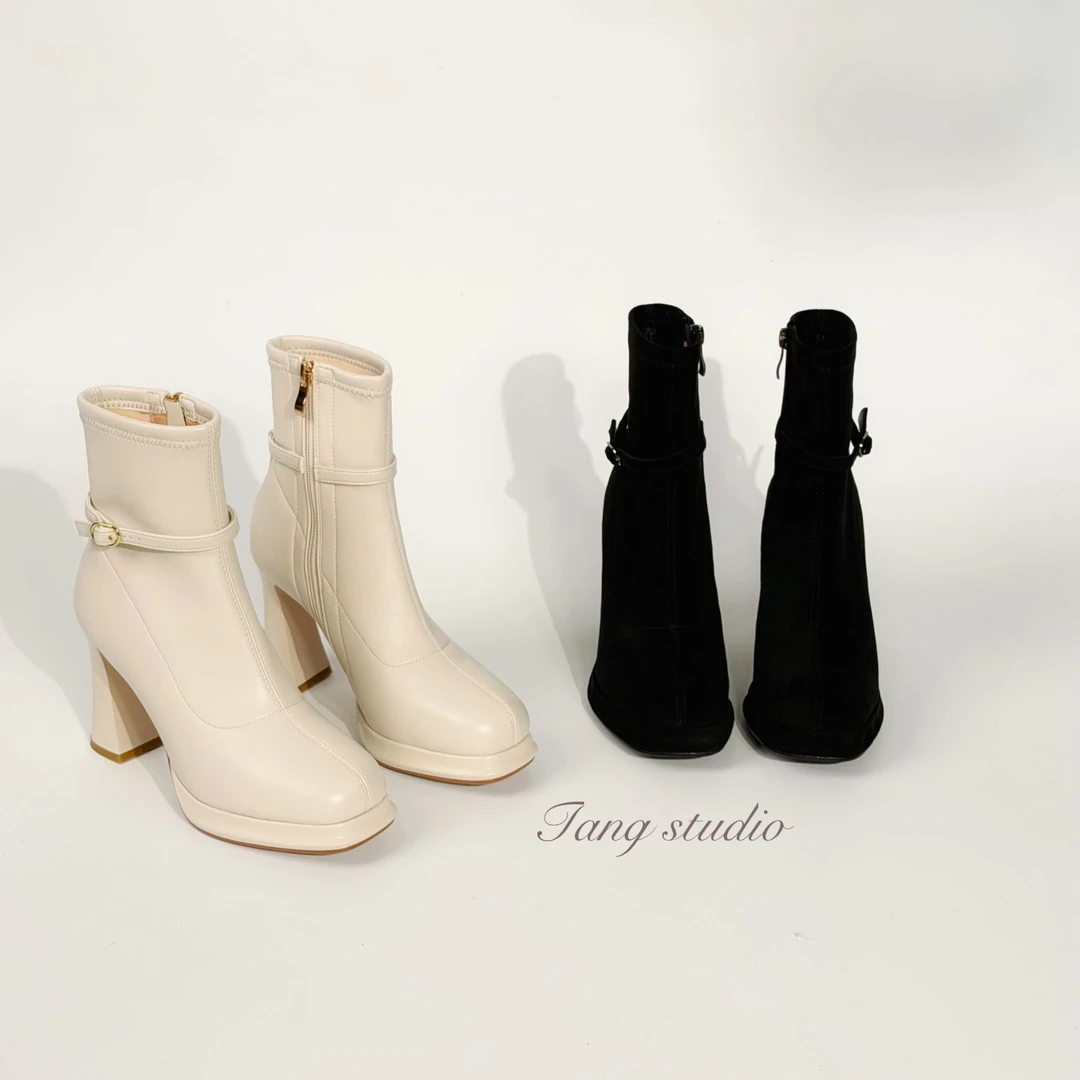 【Tang Studio】韩系方头防水台高跟弹力靴  8cm  T201