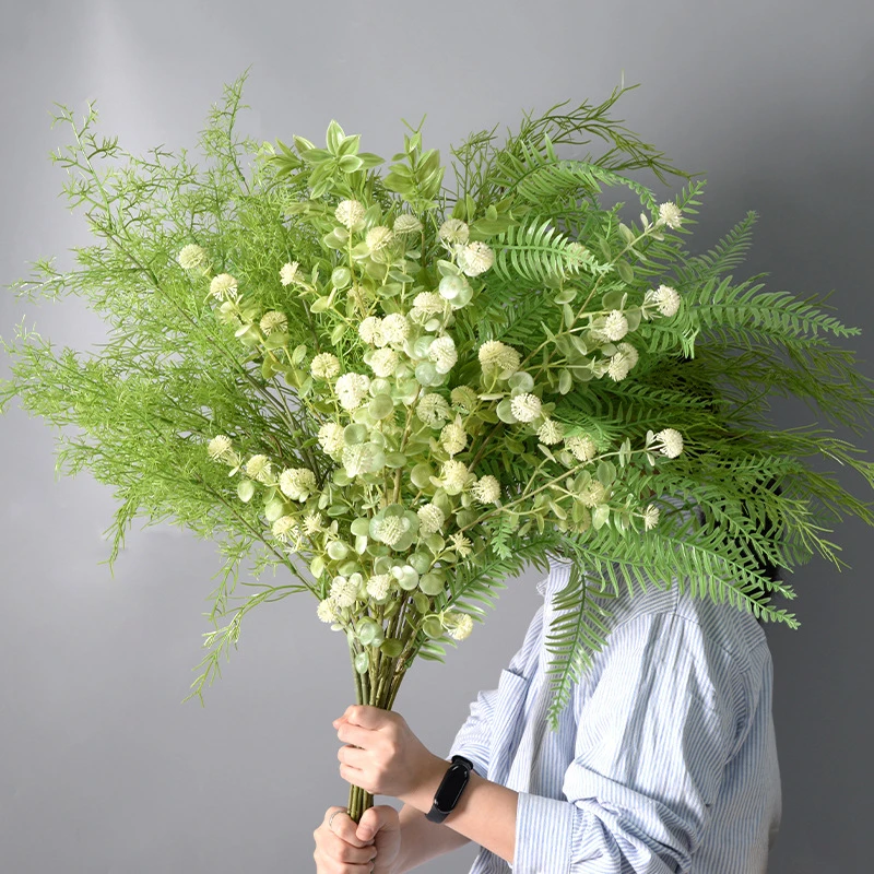 婚庆森系绿色花材叶子婚礼堂吊顶装饰人造假花绿植仿真花材塑料花