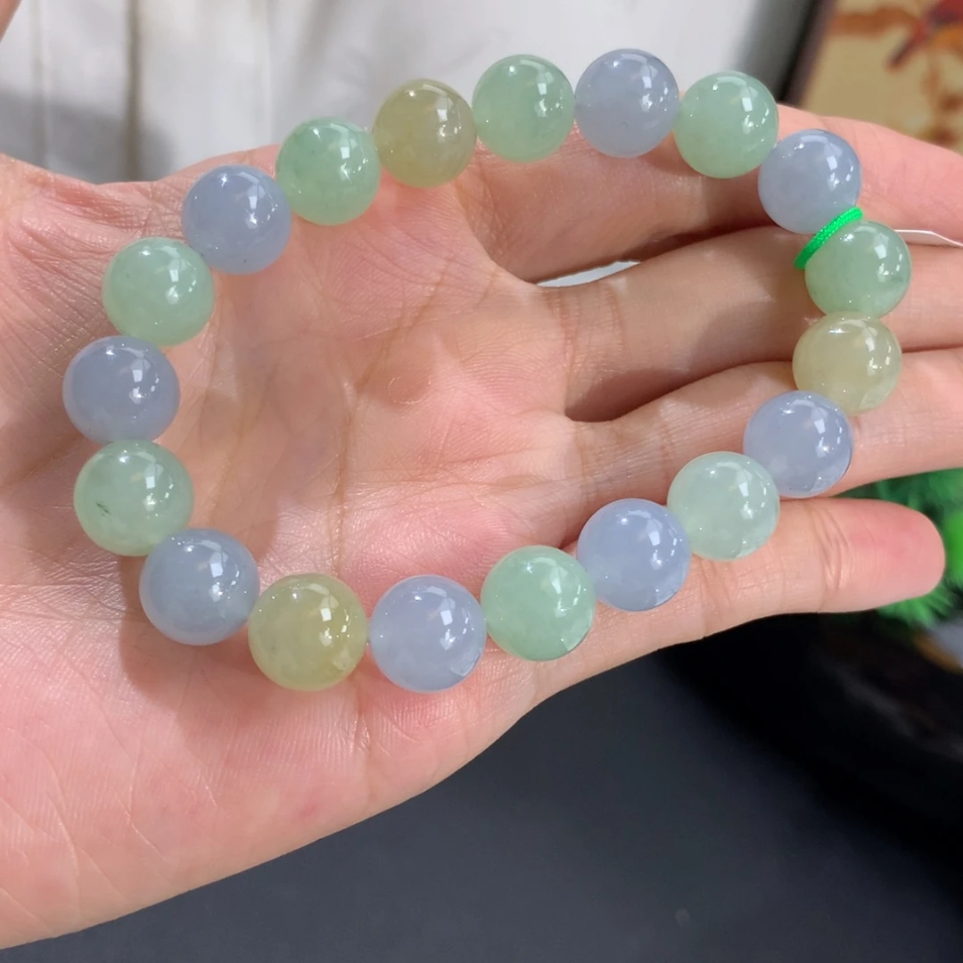 翡翠未镶嵌手串卡19胶润紫绿黄手串