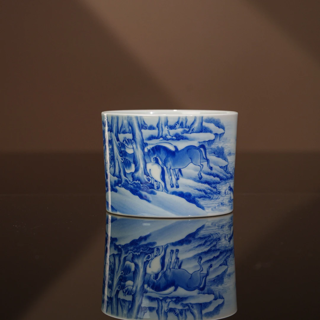 问山 格古花溪御马图直口杯1