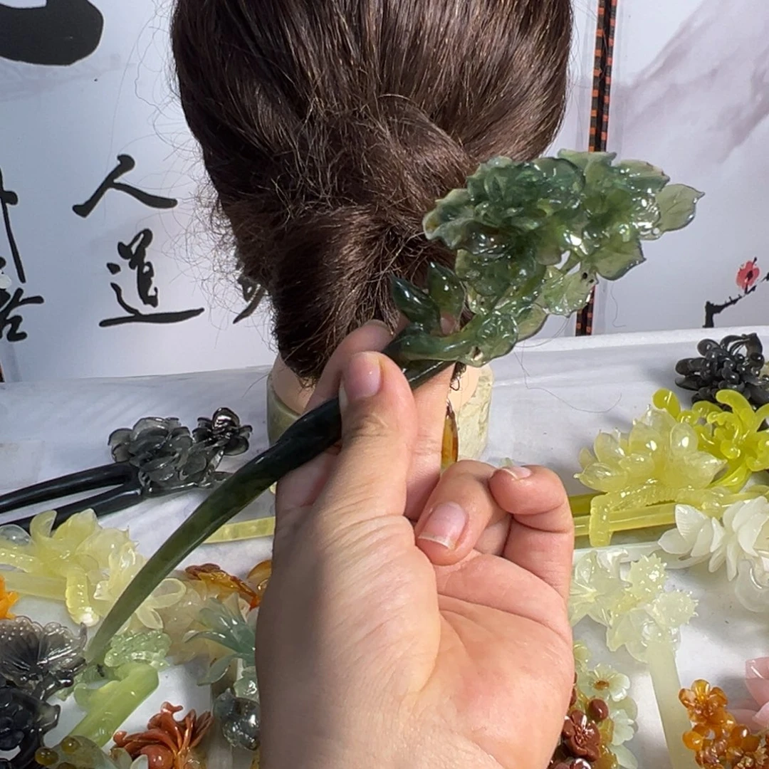 傻***࿐定制蛇纹石玉毛货发饰