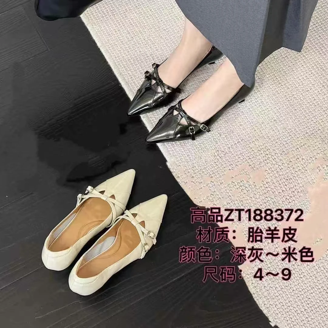 头层牛皮尖头跟高3厘米单鞋春夏新品188372
