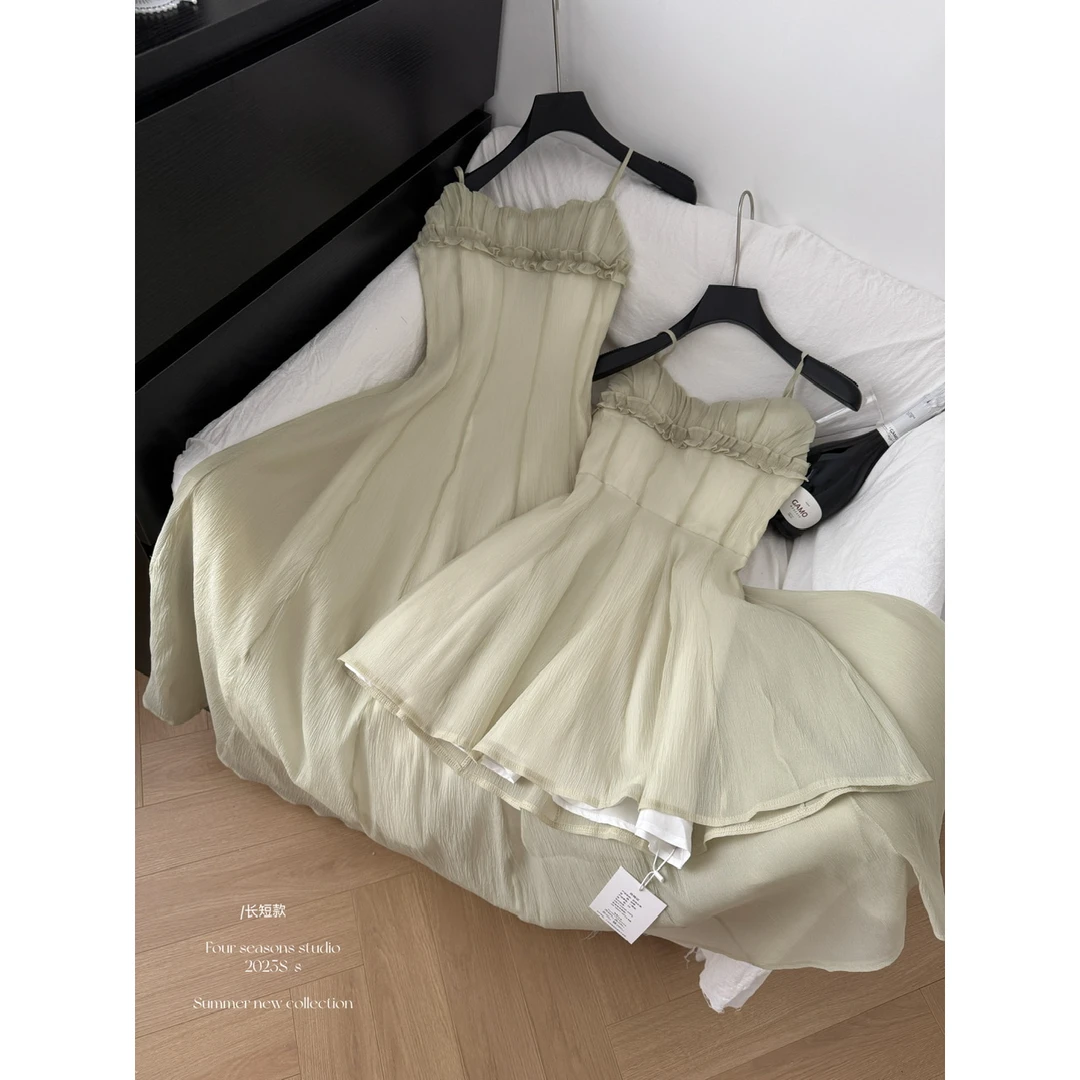 项天鹅er 度假风连衣裙女2025春季新款法式吊带裙长裙网纱裙子