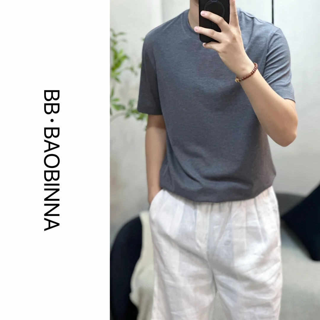 小野· 男装 | 男士超细旦莫代尔加匹马棉 净版花纱灰圆领T恤