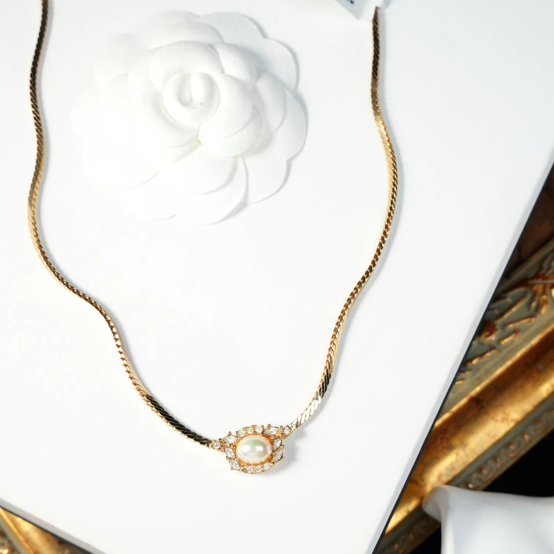 95新 DIOR/迪奥 柚礼中古/迪奥珍珠莱茵石项链lf505016