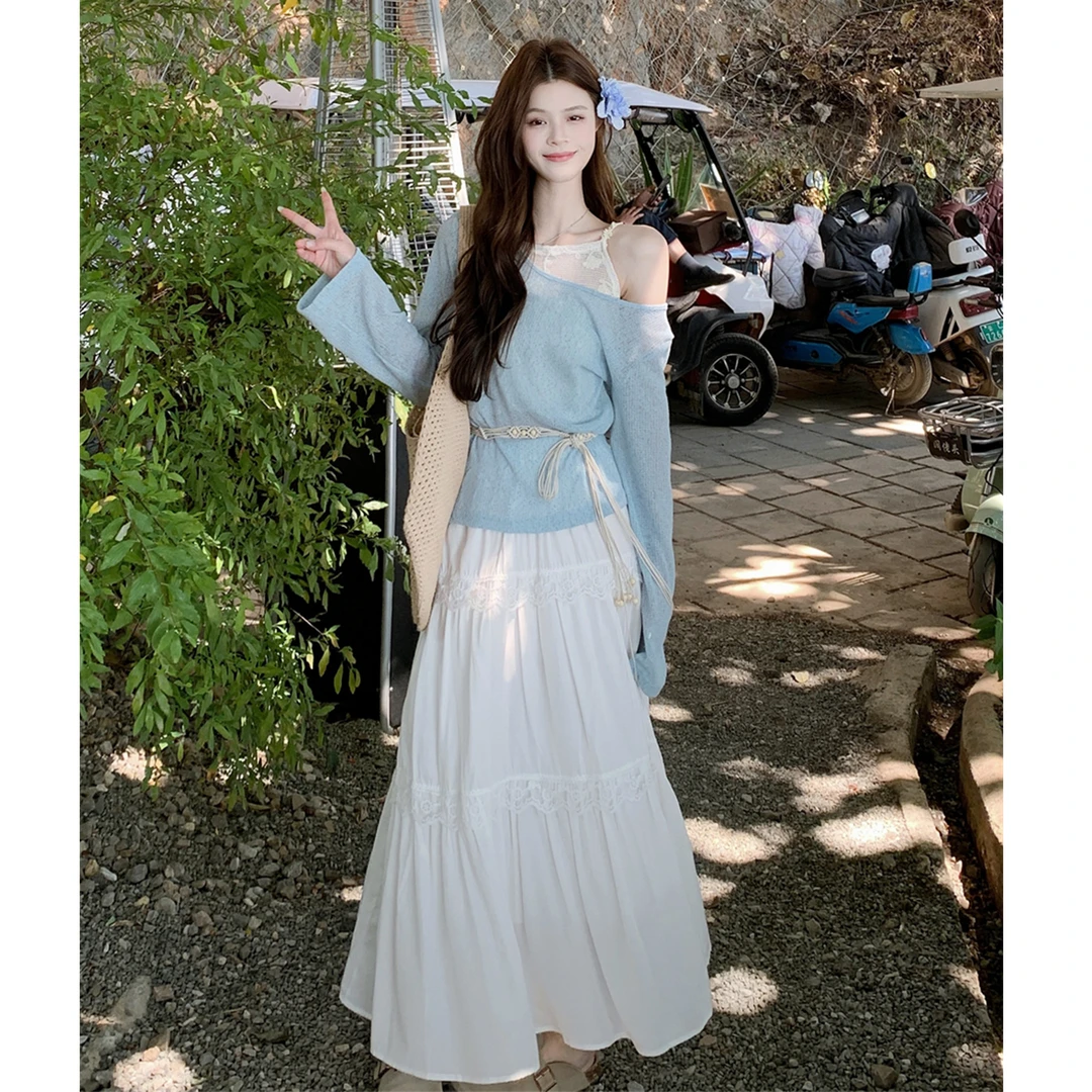 度假风半身裙时尚套装女装夏季薄款新疆云南旅游气质穿搭蛋糕裙子