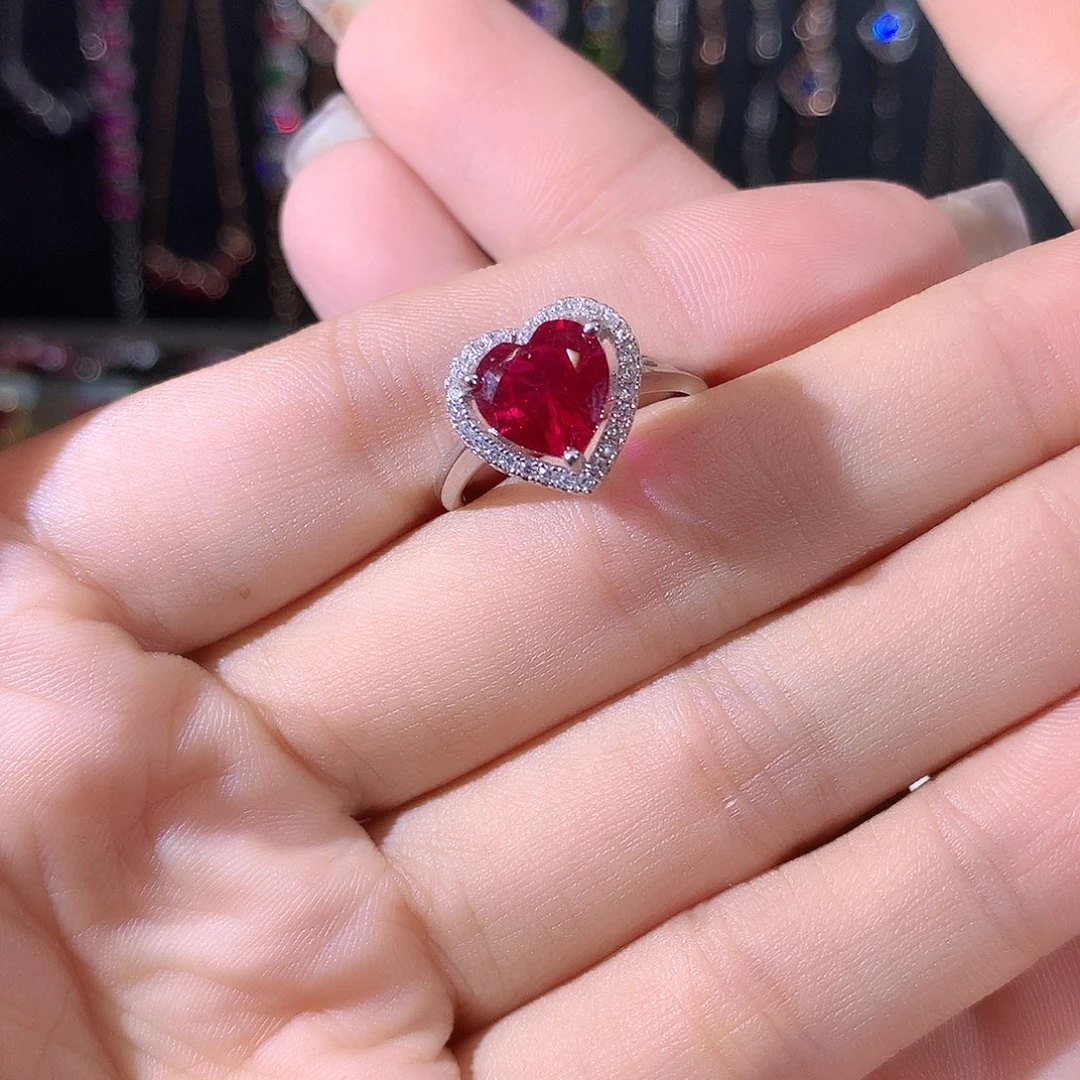 银S925镶嵌戒指红宝石白8