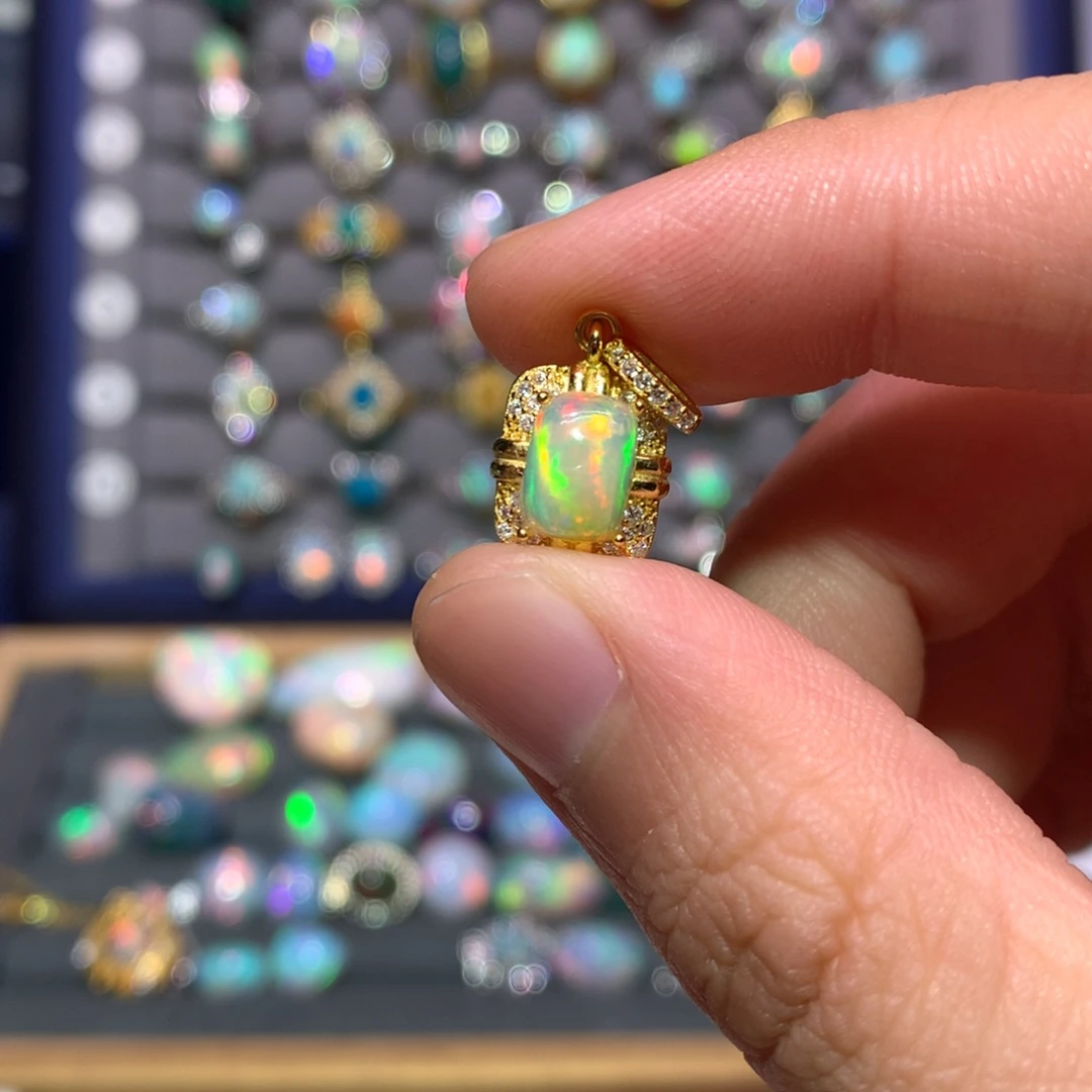 银S925镀金镶嵌欧泊吊坠