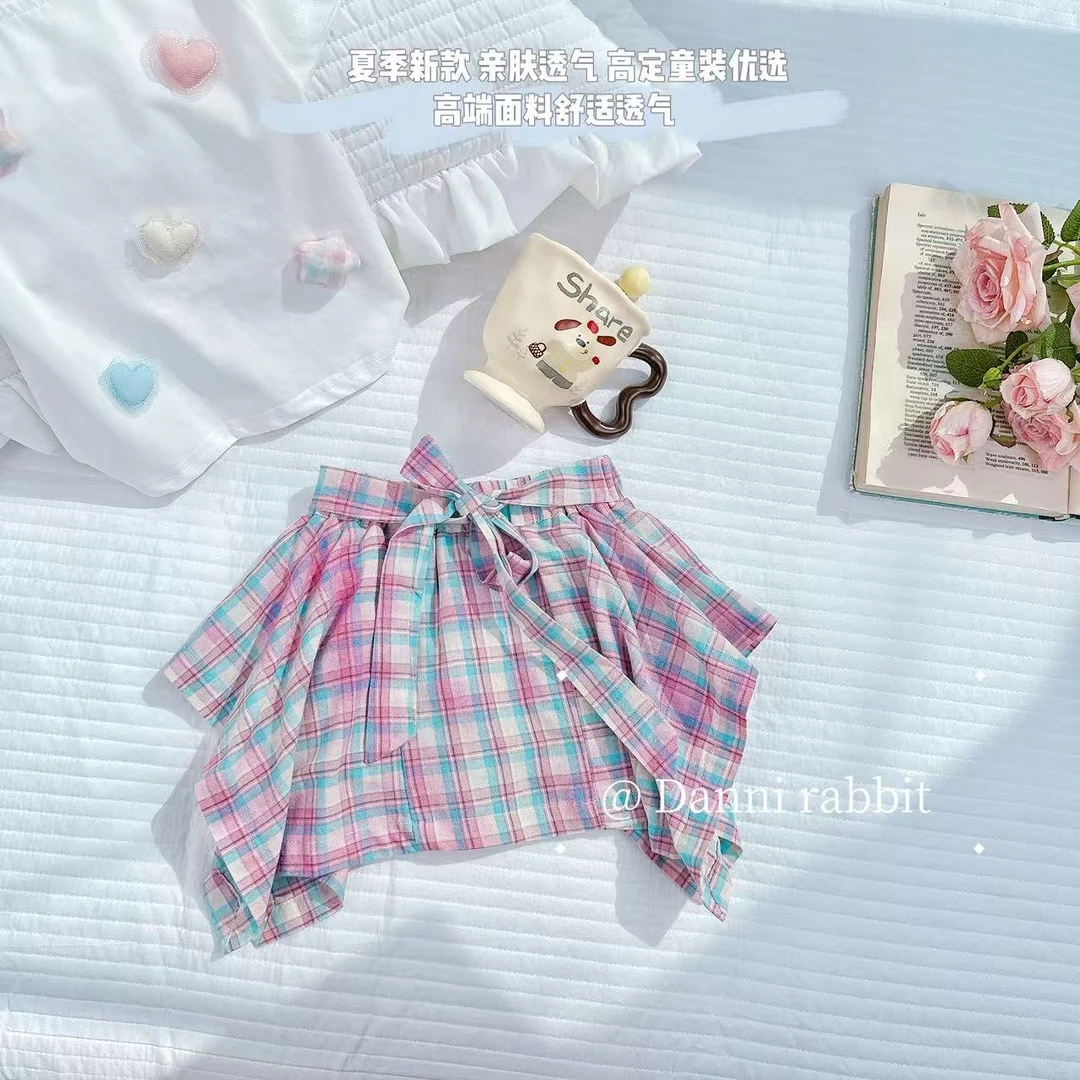 【Dannirabbit】*超个性不规则 休闲格子女童汉服短裤*X-7307