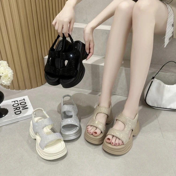 （孤品）凉鞋1休闲凉鞋女显瘦时装凉鞋夏季坡跟凉拖厚底韩版沙滩鞋